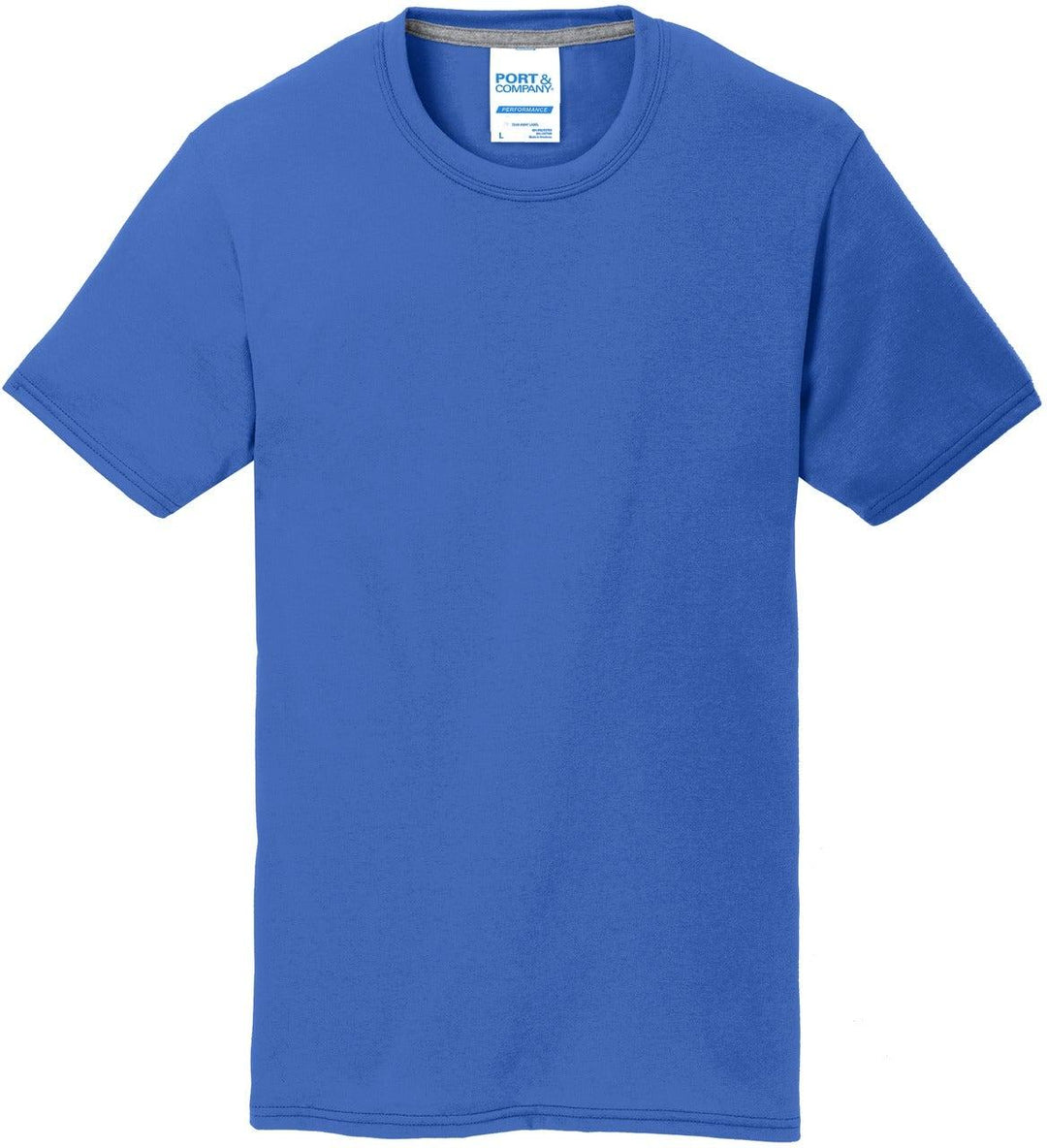 Blue t-shirt with a visible brand label on a white background
