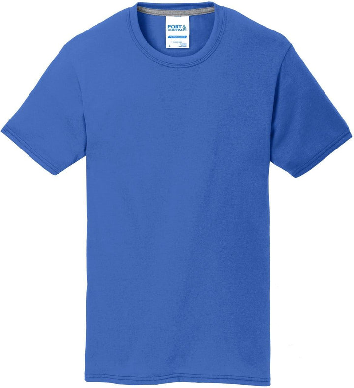 Blue t-shirt with a visible brand label on a white background