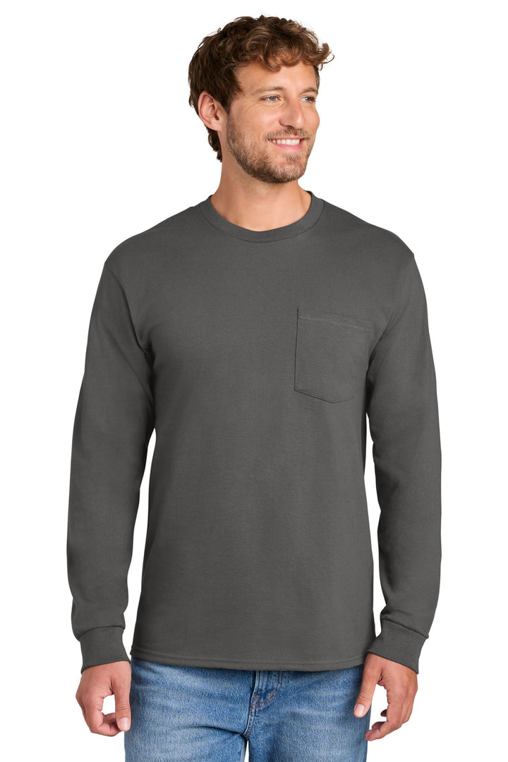 Port &amp; Co Tall Long Sleeve Essential Pocket Tee