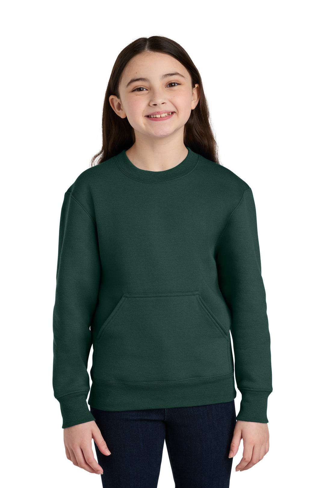 Port &amp; Co Youth Core Fleece Crewneck Pocket Sweatshirt