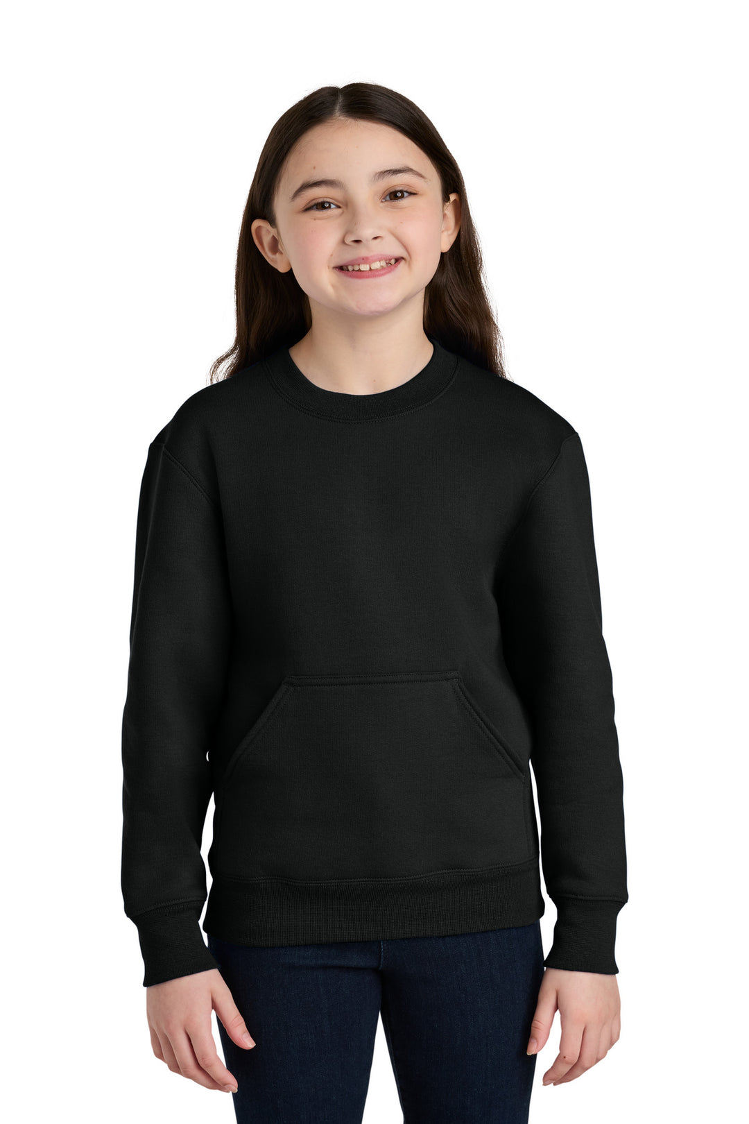 Port &amp; Co Youth Core Fleece Crewneck Pocket Sweatshirt