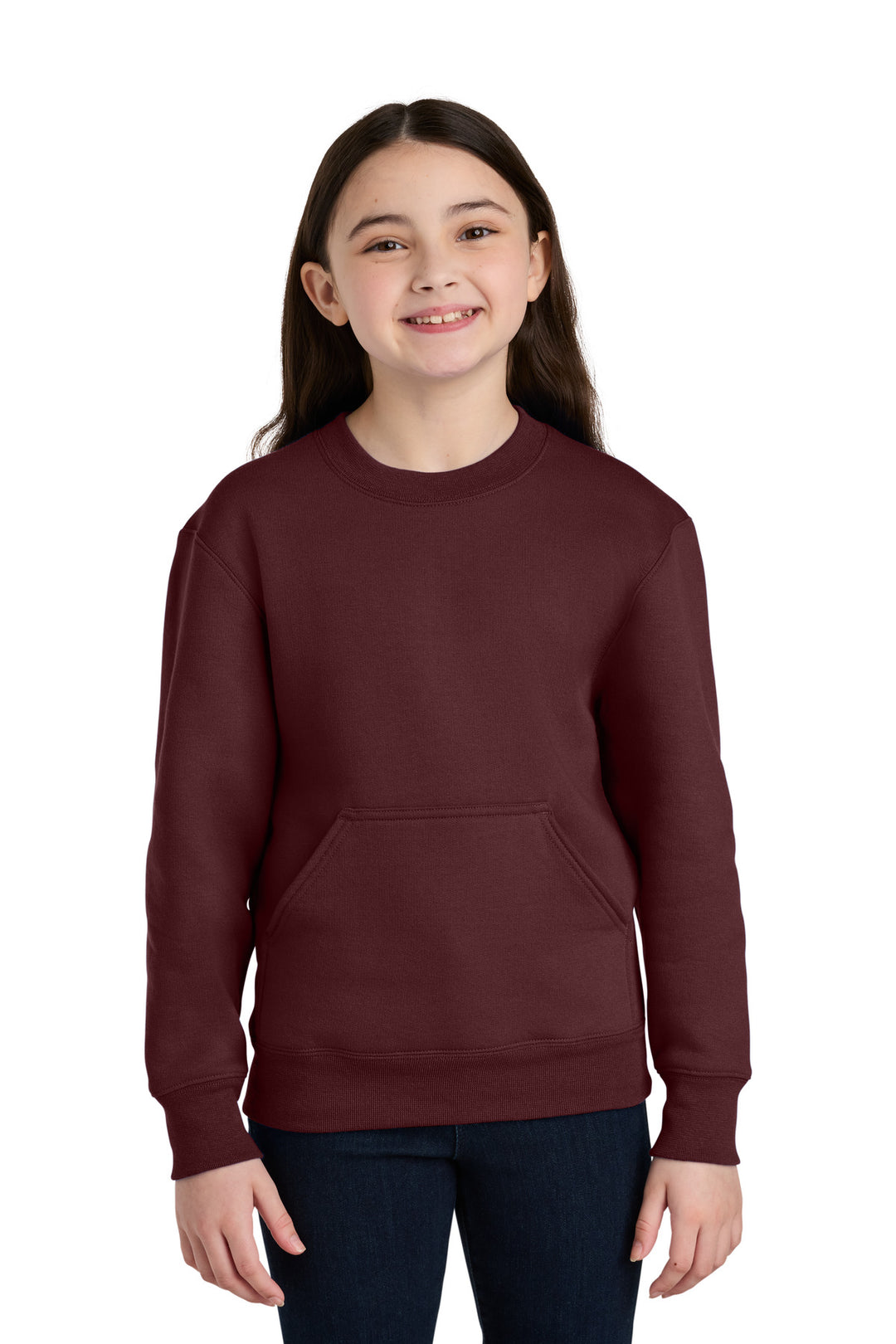 Port &amp; Co Youth Core Fleece Crewneck Pocket Sweatshirt