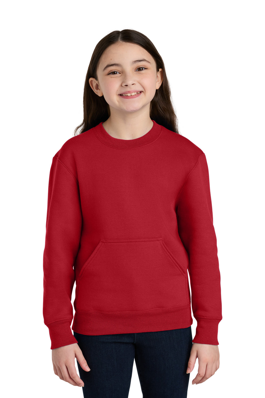 Port &amp; Co Youth Core Fleece Crewneck Pocket Sweatshirt