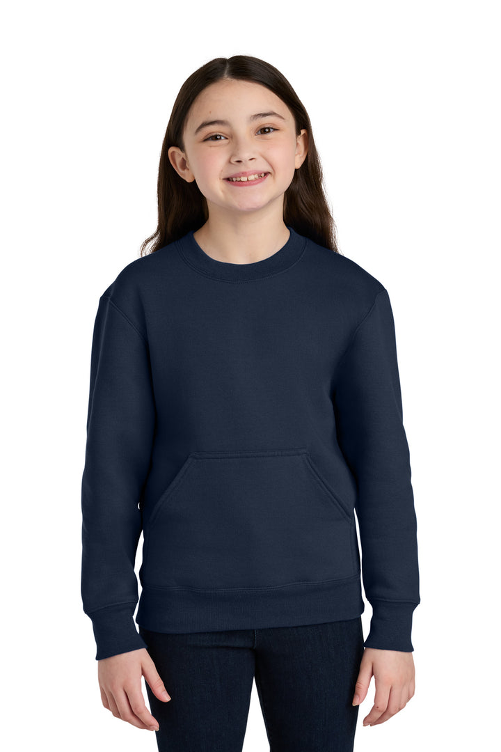 Port &amp; Co Youth Core Fleece Crewneck Pocket Sweatshirt