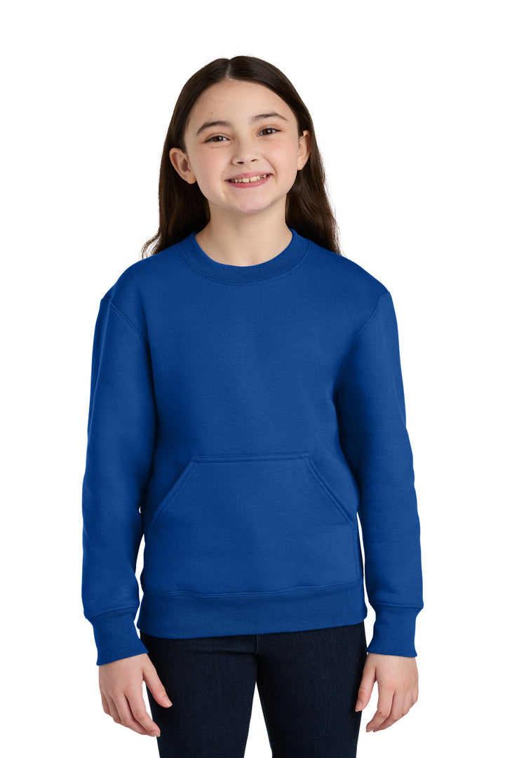 Port &amp; Co Youth Core Fleece Crewneck Pocket Sweatshirt