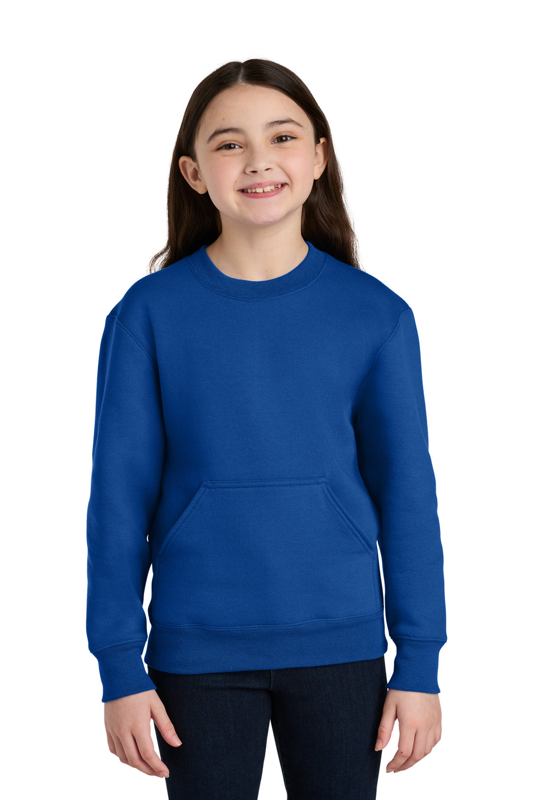 Port &amp; Co Youth Core Fleece Crewneck Pocket Sweatshirt