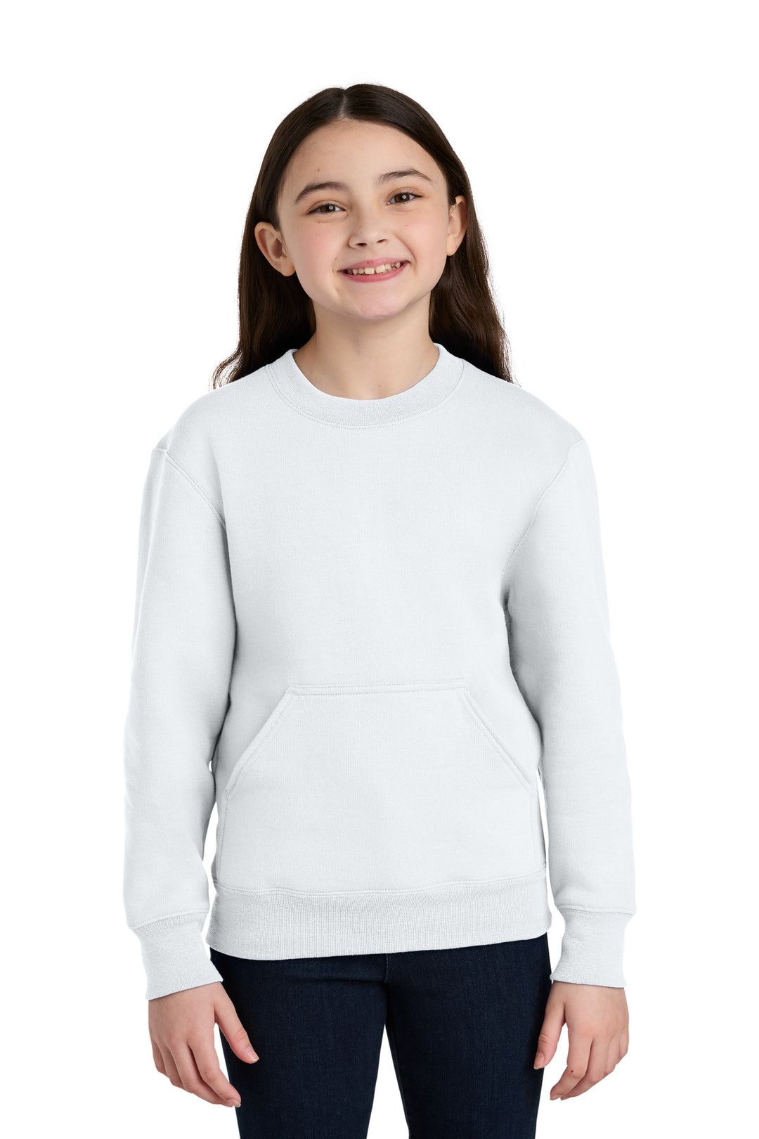 Port &amp; Co Youth Core Fleece Crewneck Pocket Sweatshirt