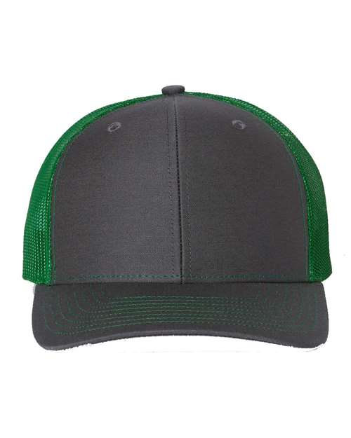 Richardson Adult Twill Mesh Snapback Trucker Cap, Charcoal/Kelly Green, One Size